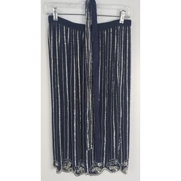 Vintage Judith Ann Creations Sz. S Sequin & Silk 3 Piece Navy & Silver Skirt Set - Picture 6 of 10